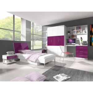 Studentský pokoj Ruby III (bílá + fialová) (s matrací a roštem)