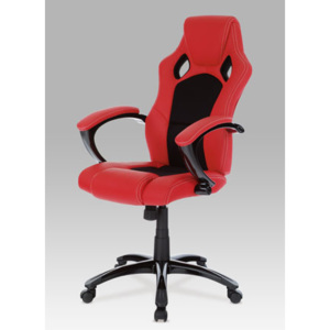 Autronic Kancelářská židle - koženka červená/mesh černá/černý lak KA-N157 RED
