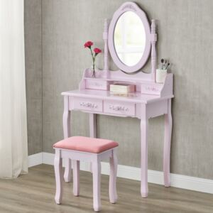 Goleto Originální vintage toaletní stolek se zrcadlem Mira | růžový