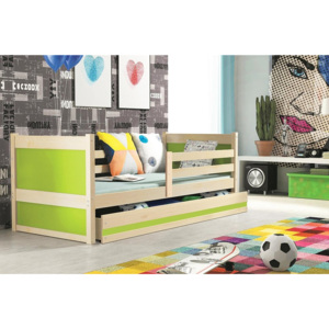Dětská postel FIONA + matrace + rošt ZDARMA, 80x190 cm, borovice, zelená