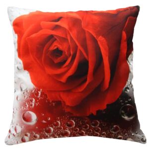 Polštář ČERVENÁ RŮŽE S KAPKAMI MyBestHome 40x40cm fototisk 3D motiv červená růže s kapkami Varianta: Povlak na polštář, 40x40 cm