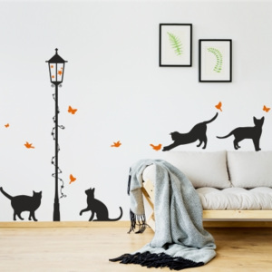 Elisdesign Nástěnná samolepka - stínové obrázky - kočky pod lampou barva kočky: růžová, barva doplňky: šedá