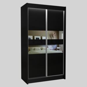 Skříň s posuvnými dveřmi a zrcadlem IRIS, černá 120x216x61