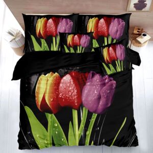 Bavlissimo Sedmidílné povlečení 3 D tulipány černá