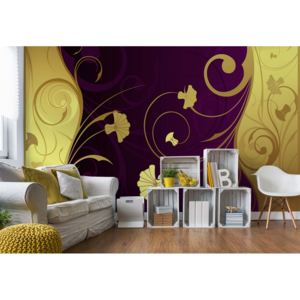 Fototapeta - Luxury Gold And Purple Floral Swirl Design Vliesová tapeta - 250x104 cm