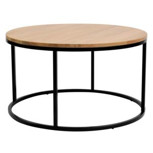 Dubový kulatý konferenční stolek FormWood Villa 85 cm s černou podnoží