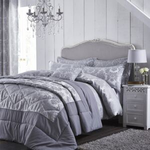 Šedý prošívaný přehoz přes postel Catherine Lansfield Jacquard, 240 x 260 cm