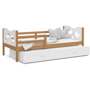 Dětská postel s přistýlkou MAX W - 190x80 cm - bílá/olše - motýlci