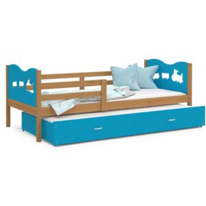 Dětská postel s přistýlkou MAX W - 190x80 cm - modrá/olše - vláček