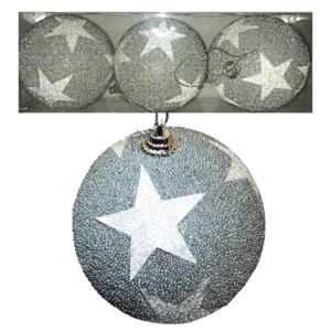 Vánoční ozdoby luxusní koule 8 cm sada 3 ks stříbrné s hvězdami třpytivé