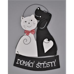 Keramická dekorace na zeď kočka s pejskem Domácí štěstí