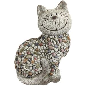 Sedící zahradní dekorace kočka kamínková 31 cm magnesium