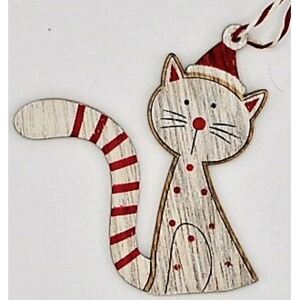 Dřevěná kočka závěsná I Vánoční dekorace 7 cm (Vánoční ozdoba s kočkou)