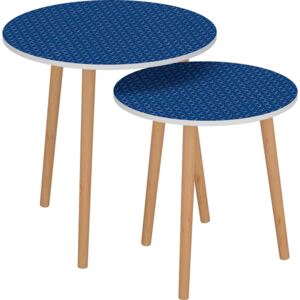 Tempo Kondela Set dvou příručních stolků, modrá / bílá, BRIX