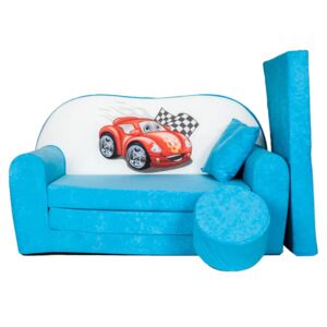 Rozkládací dětská pohovka s bobkem a polštářkem Cars - Světle modrá