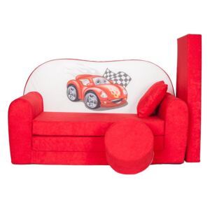 Rozkládací dětská pohovka s bobkem a polštářkem Cars - Červená