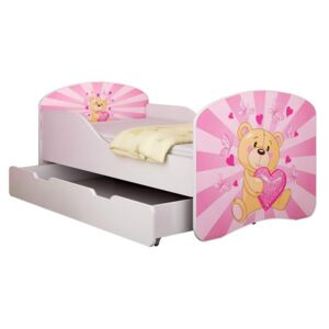 Dětská postel - Růžový Teddy medvídek 140x70 cm + šuplík