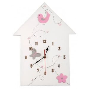 Dětské dřevěné hodiny Domeček - Růžová běžný mechanismus
