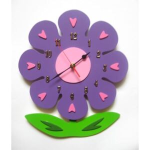 Dětské dřevěné hodiny Květina - fialová běžný mechanismus