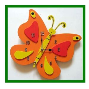 Dětské dřevěné hodiny Motýl - oranžová běžný mechanismus