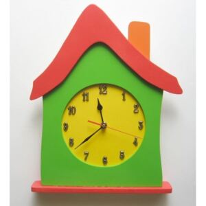 Dětské dřevěné hodiny Dům - Červená běžný mechanismus