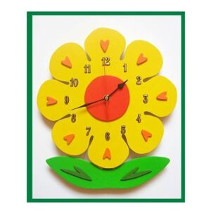 Dětské dřevěné hodiny Květina - žlutá běžný mechanismus