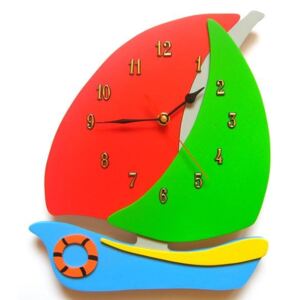Dětské dřevěné hodiny Plachetnice - zelená běžný mechanismus