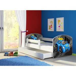Dětská postel - Blue car 2 140x70 cm + šuplík bílá