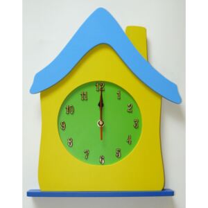 Dětské dřevěné hodiny Dům - Modrá tichý mechanismus