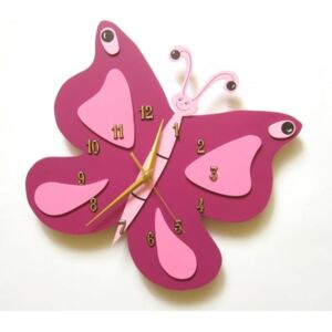 Dětské dřevěné hodiny Motýl - růžová běžný mechanismus