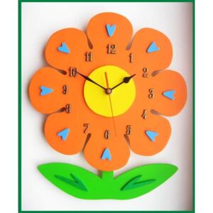 Dětské dřevěné hodiny Květina - oranžová běžný mechanismus