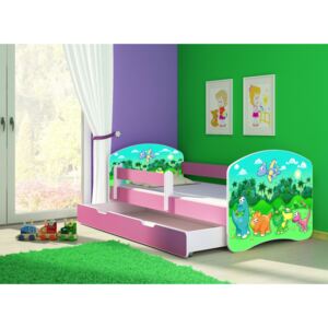 Dětská postel - Dinosaur 2 160x80 cm + šuplík růžová