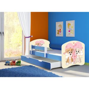 Dětská postel - Zamilovaní pejsci 2 140x70 cm + šuplík modrá