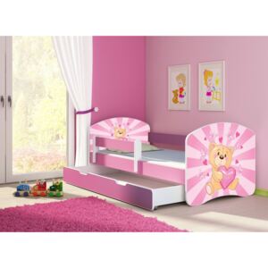 Dětská postel - Růžový Teddy medvídek 2 140x70 cm + šuplík růžová