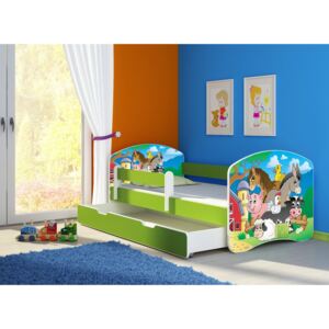 Dětská postel - Farma 2 140x70 cm + šuplík zelená