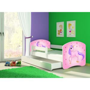 Dětská postel - Poník jednorožec 2 160x80 cm + šuplík bílá