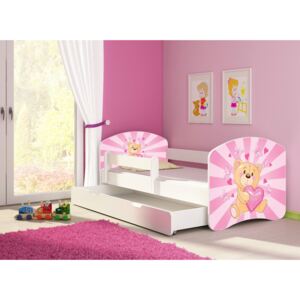 Dětská postel - Růžový Teddy medvídek 2 140x70 cm + šuplík bílá