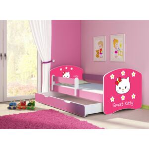 Dětská postel - Kitty 180x80 cm + šuplík růžová