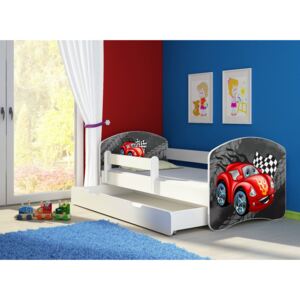 Dětská postel - Car 2 160x80 cm + šuplík bílá