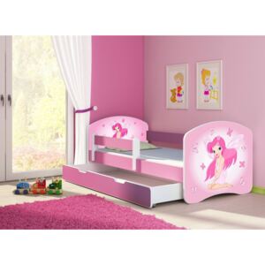 Dětská postel - Růžová víla 2 160x80 cm + šuplík růžová