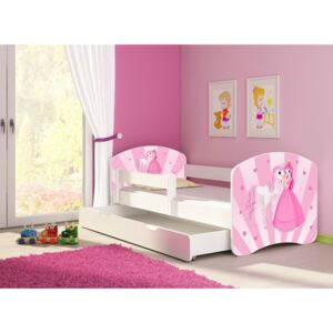 Dětská postel - Princezna s poníkem 2 160x80 cm + šuplík bílá