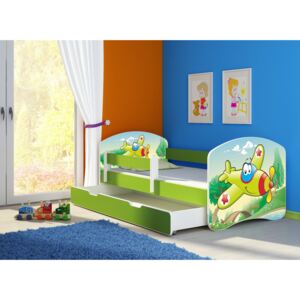 Dětská postel - Letadlo 2 140x70 cm + šuplík zelená