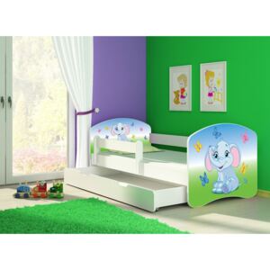 Dětská postel - Barevný sloník 2 160x80 cm + šuplík bílá