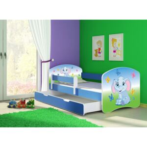 Dětská postel - Barevný sloník 2 140x70 cm + šuplík modrá