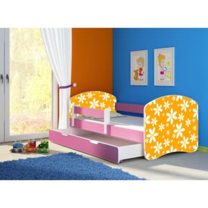 Dětská postel - Oranžová sedmikráska 2 140x70 cm + šuplík růžová