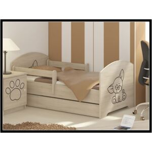Dětská postel Čivava 140x70 cm - 2x krátká zábrana bez šuplíku - Přírodní