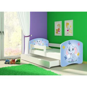 Dětská postel - Modrý sloník 2 180x80 cm + šuplík bílá
