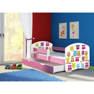 Dětská postel - Sovičky 2 140x70 cm + šuplík růžová
