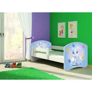 Dětská postel - Modrý sloník 2 140x70 cm bílá