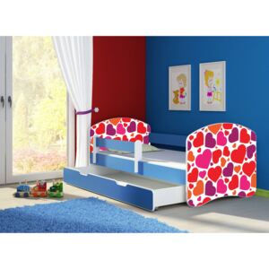 Dětská postel - Sladká srdíčka 2 160x80 cm + šuplík modrá